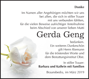 Traueranzeige von Gerda Geng von Mitteldeutsche Zeitung