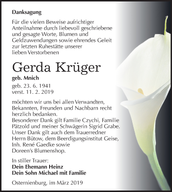 Traueranzeige von Gerda Krüger von Mitteldeutsche Zeitung