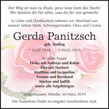 Traueranzeige von Gerda Panitzsch von Mitteldeutsche Zeitung
