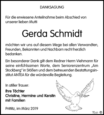 Traueranzeige von Gerda Schmidt von Mitteldeutsche Zeitung Weißenfels