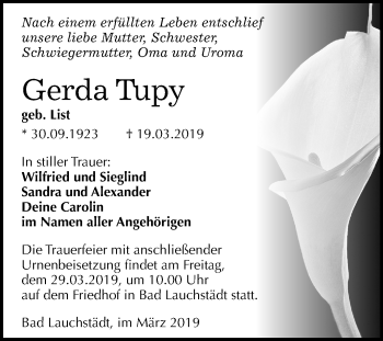 Traueranzeige von Gerda Tupy von Mitteldeutsche Zeitung