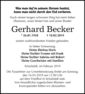Traueranzeige von Gerhard Becker von Mitteldeutsche Zeitung Merseburg/Querfurt