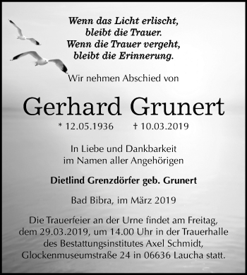 Traueranzeige von Gerhard Grunert von Mitteldeutsche Zeitung