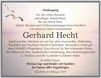Traueranzeige von Gerhard Hecht von WVG - Wochenspiegel Merseburg