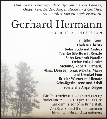 Traueranzeige von Gerhard Hermann von Mitteldeutsche Zeitung Bitterfeld