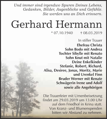 Traueranzeige von Gerhard Hermann von WVG - Wochenspiegel Bitterfeld
