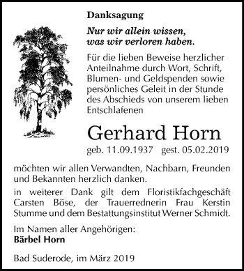 Traueranzeige von Gerhard Horn von Mitteldeutsche Zeitung