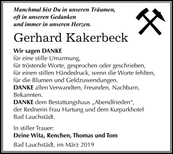 Traueranzeige von Gerhard Kakerbeck von Mitteldeutsche Zeitung Merseburg/Querfurt