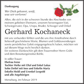 Traueranzeige von Gerhard Kochaneck von WVG - Wochenspiegel Merseburg