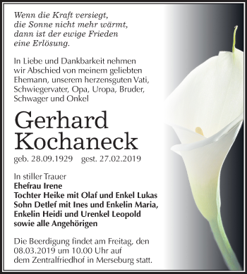 Traueranzeige von Gerhard Kochaneck von Mitteldeutsche Zeitung Merseburg/Querfurt