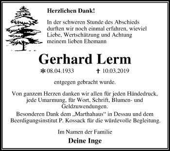 Traueranzeige von Gerhard Lerm von Mitteldeutsche Zeitung