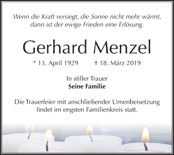 Traueranzeige von Gerhard Menzel von Mitteldeutsche Zeitung