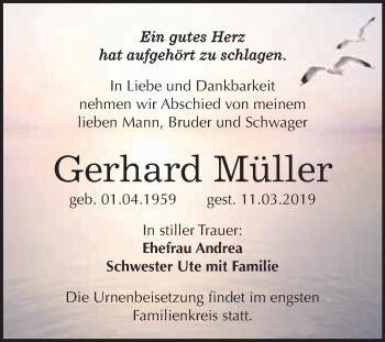 Traueranzeige von Gerhard Müller von Super Sonntag SGH Mansf. Land