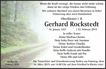 Traueranzeige von Gerhard Rockstedt von Mitteldeutsche Zeitung Quedlinburg