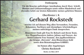 Traueranzeige von Gerhard Rockstedt von WVG - Wochenspiegel Quedlinburg