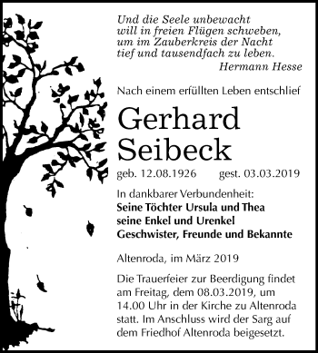 Traueranzeige von Gerhard Seibeck von Mitteldeutsche Zeitung