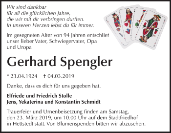 Traueranzeige von Gerhard Spengler von Mitteldeutsche Zeitung Mansfelder Land
