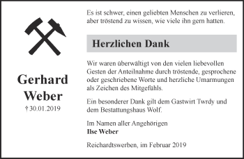 Traueranzeige von Gerhard Weber von WVG - Wochenspiegel NMB / WSF / ZTZ