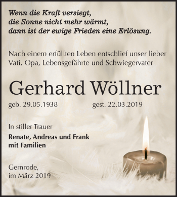 Traueranzeige von Gerhard Wöllner von Mitteldeutsche Zeitung