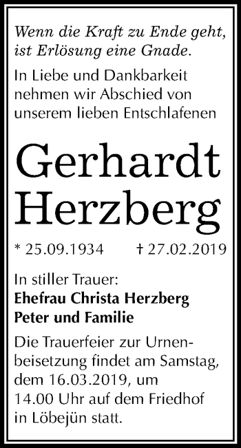 Traueranzeige von Gerhardt Herzberg von Mitteldeutsche Zeitung Halle/Saalkreis