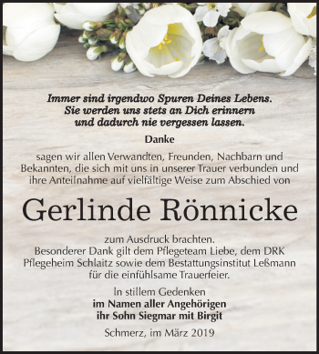Traueranzeige von Gerlinde Rönnicke von Mitteldeutsche Zeitung Bitterfeld