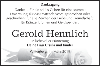 Traueranzeige von Gerold Hennlich von Super Sonntag Wittenberg
