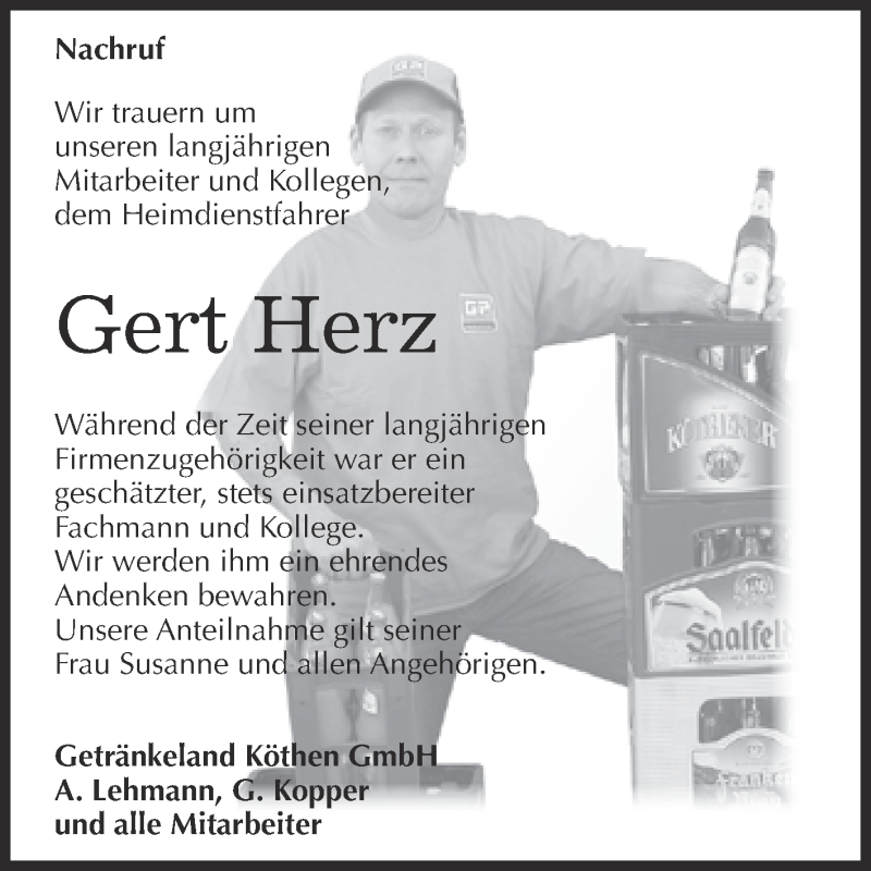  Traueranzeige für Gert Herz vom 02.03.2019 aus WVG - Wochenspiegel Dessau / Köthen