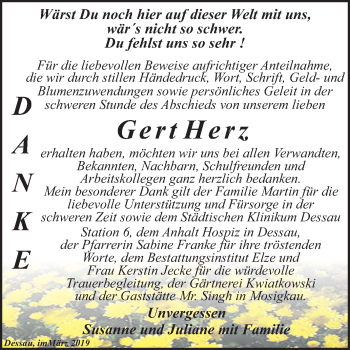 Traueranzeige von Gert Herz von Mitteldeutsche Zeitung Dessau-Roßlau