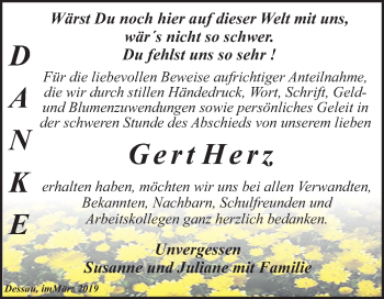 Traueranzeige von Gert Herz von Mitteldeutsche Zeitung Köthen