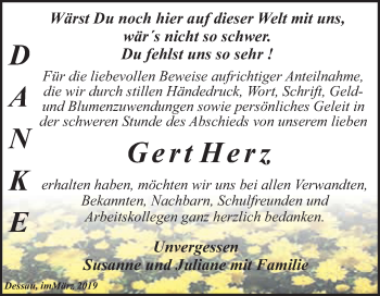 Traueranzeige von Gert Herz von WVG - Wochenspiegel Dessau / Köthen