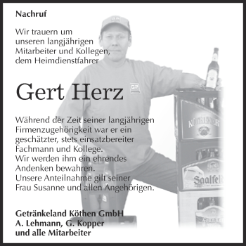 Traueranzeige von Gert Herz von WVG - Wochenspiegel Dessau / Köthen