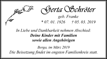 Traueranzeige von Gerta Schröter von Mitteldeutsche Zeitung