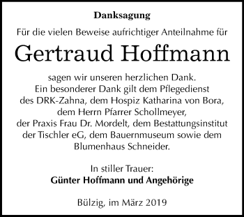 Traueranzeige von Gertraud Hoffmann von Mitteldeutsche Zeitung