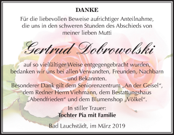 Traueranzeige von Gertrud Dobrowolski von Mitteldeutsche Zeitung Merseburg/Querfurt