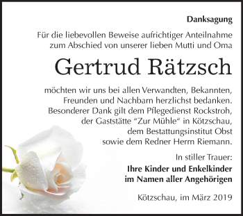 Traueranzeige von Gertrud Rätzsch von Mitteldeutsche Zeitung Merseburg/Querfurt