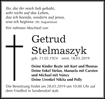 Traueranzeige von Getrud Stelmaszyk von Mitteldeutsche Zeitung Bitterfeld