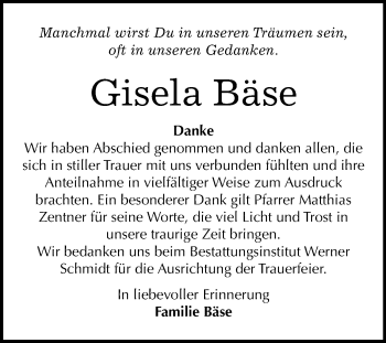 Traueranzeige von Gisela Bäse von Mitteldeutsche Zeitung