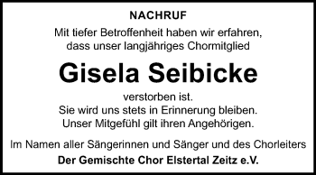Traueranzeige von Gisela Seibicke von Mitteldeutsche Zeitung Zeitz
