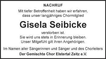 Traueranzeige von Gisela Seibicke von Super Sonntag Zeitz