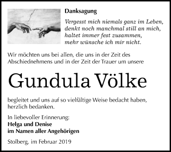 Traueranzeige von Gundula Völke von Super Sonntag SGH Mansf. Land