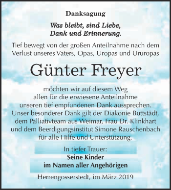 Traueranzeige von Günter Freyer von WVG - Wochenspiegel NMB / WSF / ZTZ