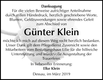 Traueranzeige von Günter Klein von Mitteldeutsche Zeitung Dessau-Roßlau