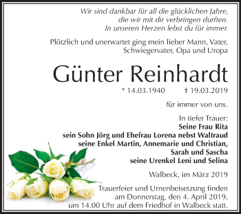 Traueranzeige von Günter Reinhardt von Mitteldeutsche Zeitung