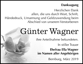 Traueranzeige von Günter Wagner von Mitteldeutsche Zeitung Bernburg