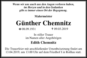 Traueranzeige von Günther Chemnitz von Mitteldeutsche Zeitung