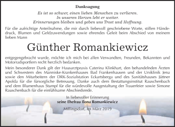 Traueranzeige von Günther Romankiewicz von WVG - Wochenspiegel NMB / WSF / ZTZ