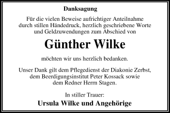 Traueranzeige von Günther Wilke von WVG - Wochenspiegel Dessau / Köthen