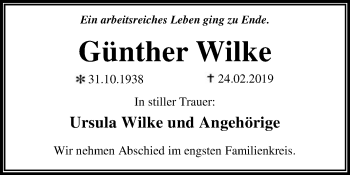 Traueranzeige von Günther Wilke von WVG - Wochenspiegel Dessau / Köthen