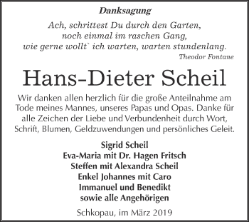 Traueranzeige von Hans-Dieter Scheil von Super Sonntag Merseburg