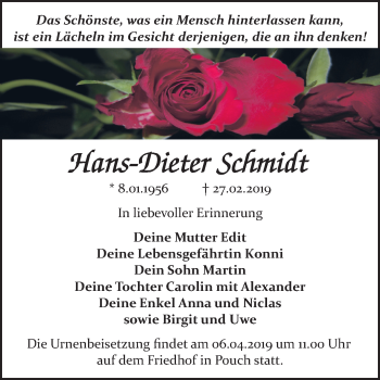 Traueranzeige von Hans-Dieter Schmidt von Mitteldeutsche Zeitung Bitterfeld
